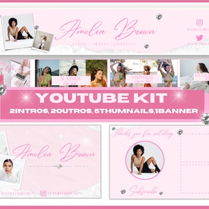 Roze YouTube-intro | YouTube-brandingkit | YouTube-intro | bewerkbare Canva-sjabloon | DIY YouTube Canva-sjabloon | YouTube-thumbnailpakket