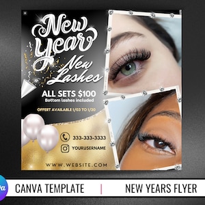 NEW YEARS booking flyer | New Years sale flyer | DIY canva template | lash flyer | lash tech flyer | January bookingflyer