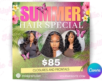 Summer hair flyer, braids special flyer, summer sale flyer, canva template, hairstylist flyer