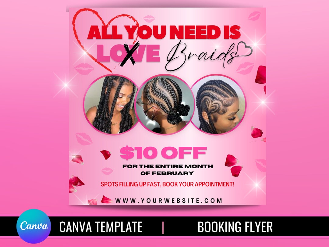 Valentines Day Braids Flyer Braid Sale Flyer Hairstylist Valentines