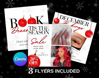 Christmas Lash Special Flyer Bundle: December Booking Canva Template (Digital Download)