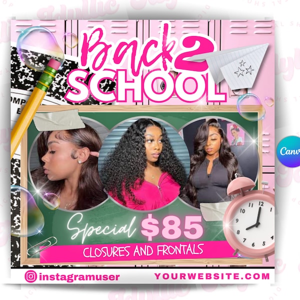 Back to school sale flyer | back to school hair flyer | back 2 school sale template | DIY canva template | braid special flyer | nail flyer