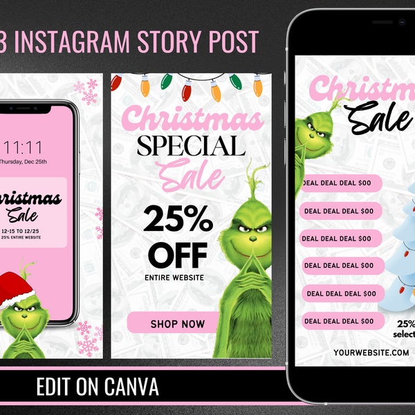 Christmas sale Instagram story canva template | the grinch flyer | Christmas sale template | Instagram storys edit on canva | holiday sale