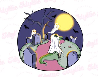 Halloween Ghost Alligator PNG Clipart: Spooky Season Sticker (Digital Download)