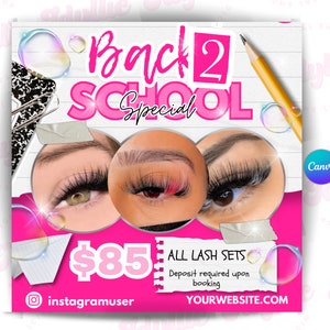 Back To School Flyer, August Appointments Available flyer , Back to School Sale Lashes Flyer, Lash Specials, Lash Tech Flyer