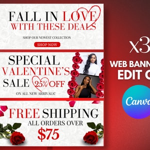 Valentine’s Day website banners | web banners canva template | Valentine’s Day sale template | web banner valentines sale  | shopify banner