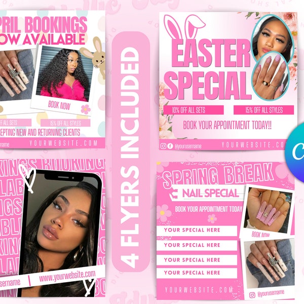 Easter flyer, Easter lash flyer, special sale flyer, April booking flyer, appointments available flyer, hair flyer, canva social media flyer