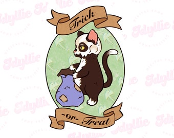 Halloween Cat Sticker: Spooky Trick or Treat PNG (Digital Download)