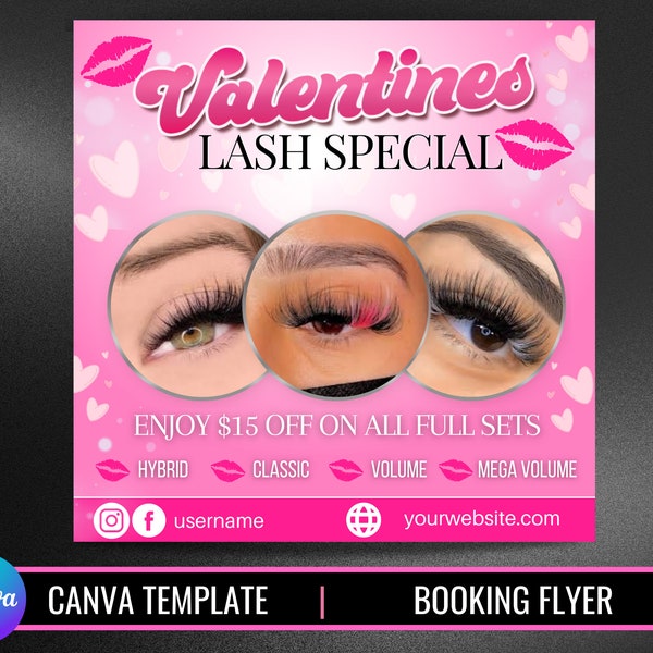 Valentine’s Day lash flyer | Valentine’s Day lash sale flyer | DIY canva template | lash extensions flyer | lash tech flyer | canva template