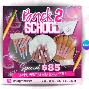 Back to school nail sale flyer | back to school hair flyer | back 2 school sale template | DIY canva template | braid special flyer, booking