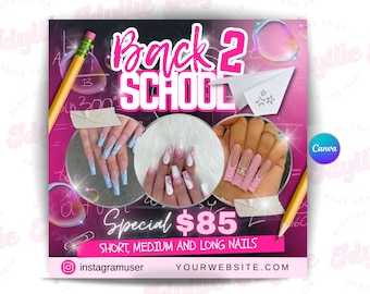 Back to school nail sale flyer | back to school hair flyer | back 2 school sale template | DIY canva template | braid special flyer, booking