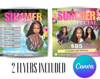 Summer hair flyer, braids special flyer, summer sale flyer, canva template, hairstylist flyer