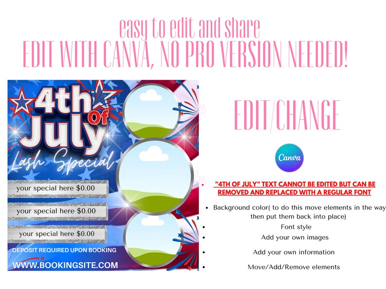 4th of July Sale Flyer DIY Flyer Template Design Wigs Hair Lash Nails Independence Day Flyer Premade Instagram 4th of July Flyer Post Canva image 2