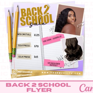 Back to school sale flyer  | back to school hair flyer | hair sale template | DIY canva template | braid flyer | hair flyer