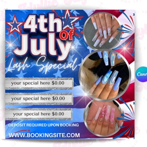 4th of July Sale Flyer DIY Flyer Template Design Wigs Hair Lash Nails Independence Day Flyer Premade Instagram 4th of July Flyer Post Canva
