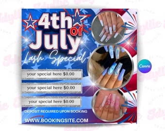 4th of July Sale Flyer DIY Flyer Template Design Wigs Hair Lash Nails Independence Day Flyer Premade Instagram 4th of July Flyer Post Canva