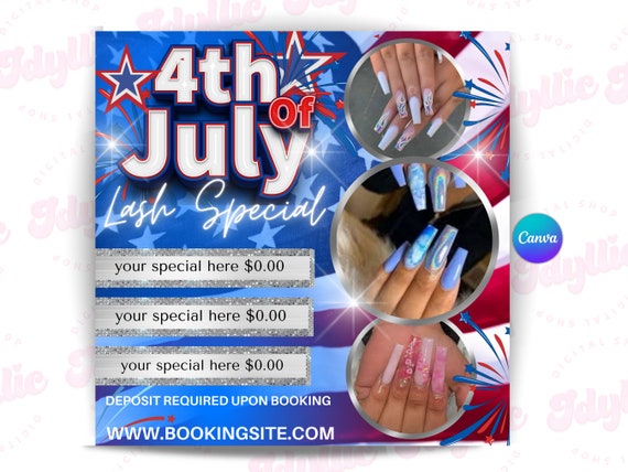 4th of July Sale Flyer DIY Flyer Template Design Wigs Hair Lash Nails Independence Day Flyer Premade Instagram 4th of July Flyer Post Canva