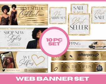 Boutique web banner set, Shopify banner templates, Pre-made website design, Fashion web banners, Canva templates, Gold boutique banners