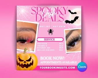 Halloween Lash Flyer: Spooky Deals Canva Template (1080x1080)