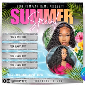 Summer sale flyer, summer special sale flyer, June bookings flyer, lash, hair, nails, make up, canva editable template, June special flyer