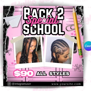 Back to school braid special sale flyer | back to school flyer | back 2 school sale template | DIY canva template|wig install special flyer
