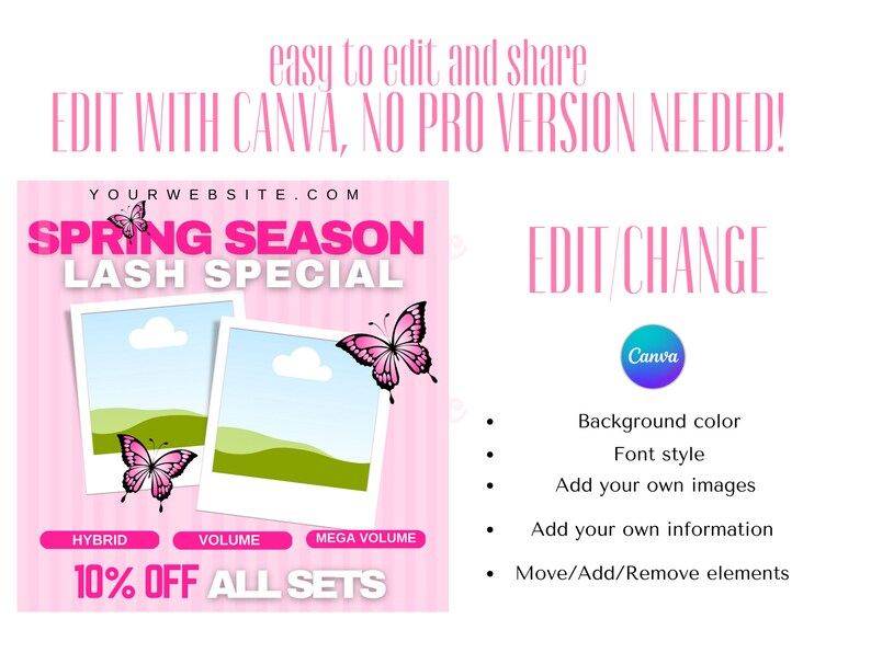 Spring Lash Flyer, Spring Sale Flyer, Canva Template, April Booking ...