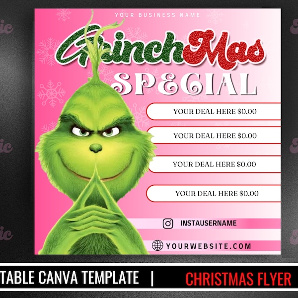 Grinch flyer | Christmas sale flyer | December booking flyer | Book now flyer | holiday flyer | the grinch canva flyer | holiday sale flyer