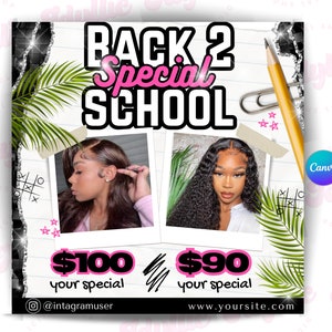 Back to school hair sale flyer | back to school flyer | back 2 school sale template | DIY canva template | braid special flyer | nail flyer