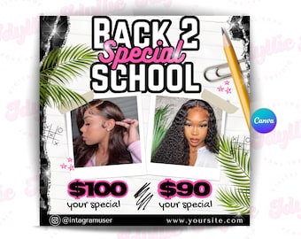 Dépliant de vente de cheveux pour la rentrée | dépliant de retour à l'école | retour 2 modèle de vente d'école | Modèle de toile bricolage | dépliant spécial tresse | dépliant sur les ongles
