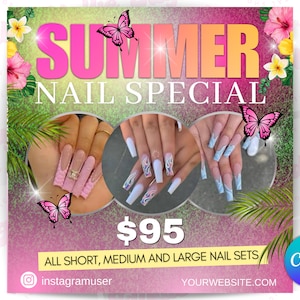 Sommer Nagel Flyer, Nailart Flyer, Sommer Sale Flyer, Canva Template, Nail Tech Flyer