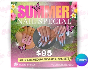 Summer Nail Special Flyer: Canva Template (Digital Download)