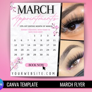 March booking flyer | lash tech book flyer | spring sale flyer | book now flyer | canva template