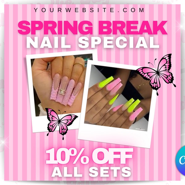 Spring nail flyer, spring Sale flyer, canva template, nail tech flyer, April bookings flyer
