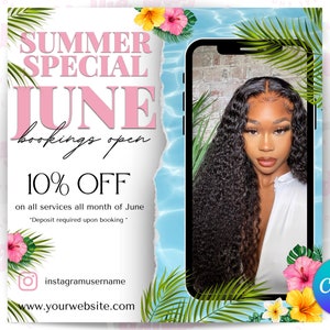 Juni Buchungsflyer, Lash Special Flyer, Sommer Sale Flyer, Canva Template, Hairstylist Flyer