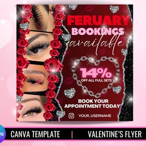 Valentine’s flyer | February booking flyer | lash flyer template | Canva digital download | Valentine’s Day sale flyer | make up flyer
