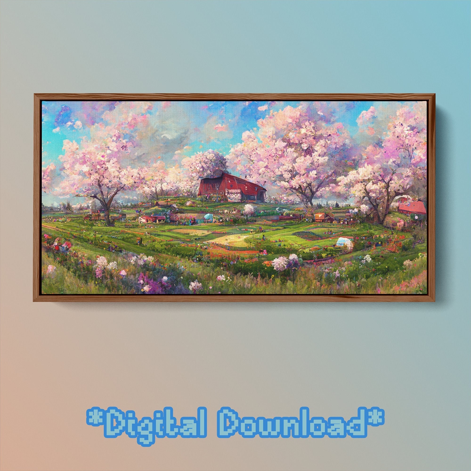 Spring Cherry Blossom Farm (Inspired by Stardew Valley)  - *DIGITAL DOWNLOAD* -AI Art