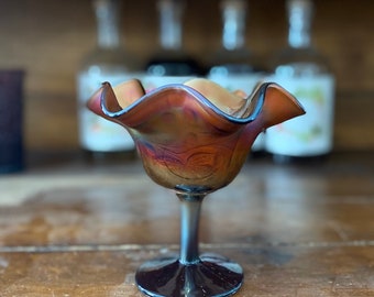 Gorgeous Orange Carnival Glass Ruffle Compote dish