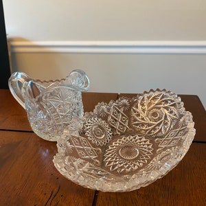 Vintage glass creamer & shallow bowl