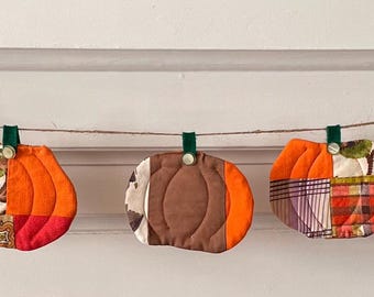 Fall Decor: BoHo Pumpkin Mantel Garland Bunting for Fall, Shabby Chic, Farmhouse, Grannycore