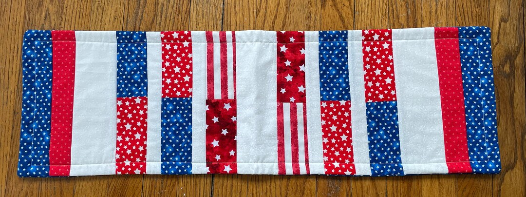 Quilted Patriotic Red White and Blue Reversible Table Runner - Etsy