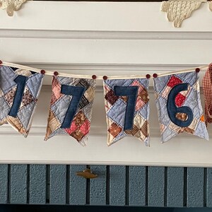 Vintage Quilt Patriotic 1776 Pennant Banner: America 250, Up-cycled