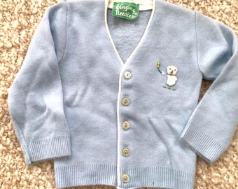 Blue Baby Boy Infant Knit Cardigan Sweater, Vintage 1980’s, 6-12 months
