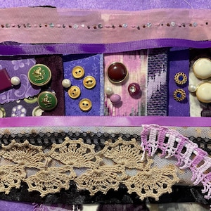 Slow Stitching Fabric Craft Kit Purple Mauve Crazy Quilt