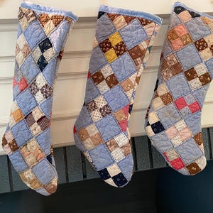 Vintage Quilted Patchwork Christmas Stocking: Granny Core, Country, Farmhouse Decor