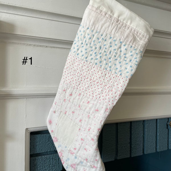 Vintage Quilt Stocking, Flannel Christmas Stocking, Shabby Chic Christmas Stocking