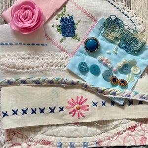 Slow Stitching Fabric Craft Kit Summertime Florals Blue and Pink