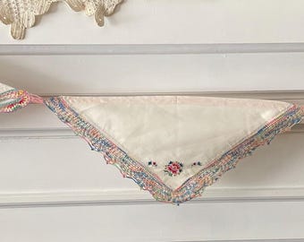 Vintage Crochet Linen Handkerchiefs Banner Garland