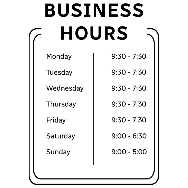 Custom Business Hours Sign Storefront Decal Restaurant Hours Hours of