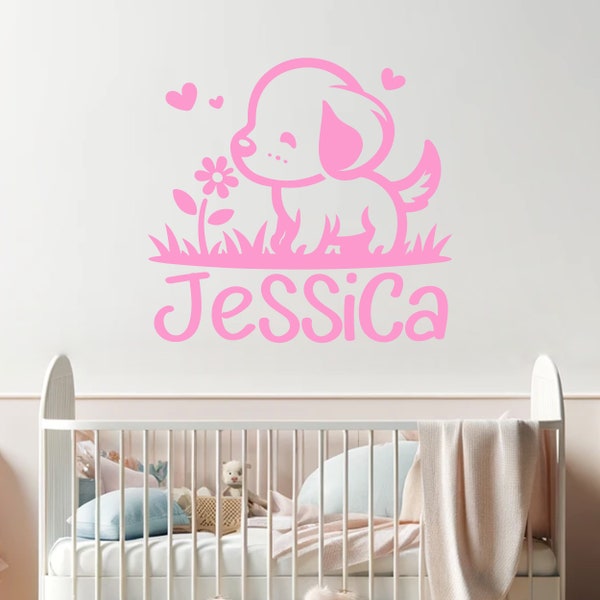 Dog Wall Stickers Custom Name Wall Decals for Kids Nursery Wall Decal with Custom Name Puppy Wall Decals with Personalized Name