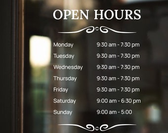 Window Store Logo -Operation Hours Indoor Outdoor - Reversible Personalized Company Storefront Decal Sticker - Custom Vinyl Store Hours